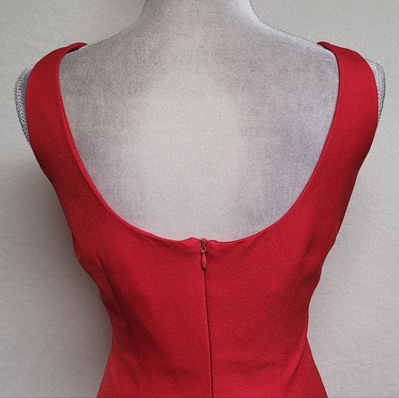 Deborah Laws Vintage Red Crepe Gold Rhinestone Bow Brooch Bodycon Mini Dress 2 - Picture 8 of 11